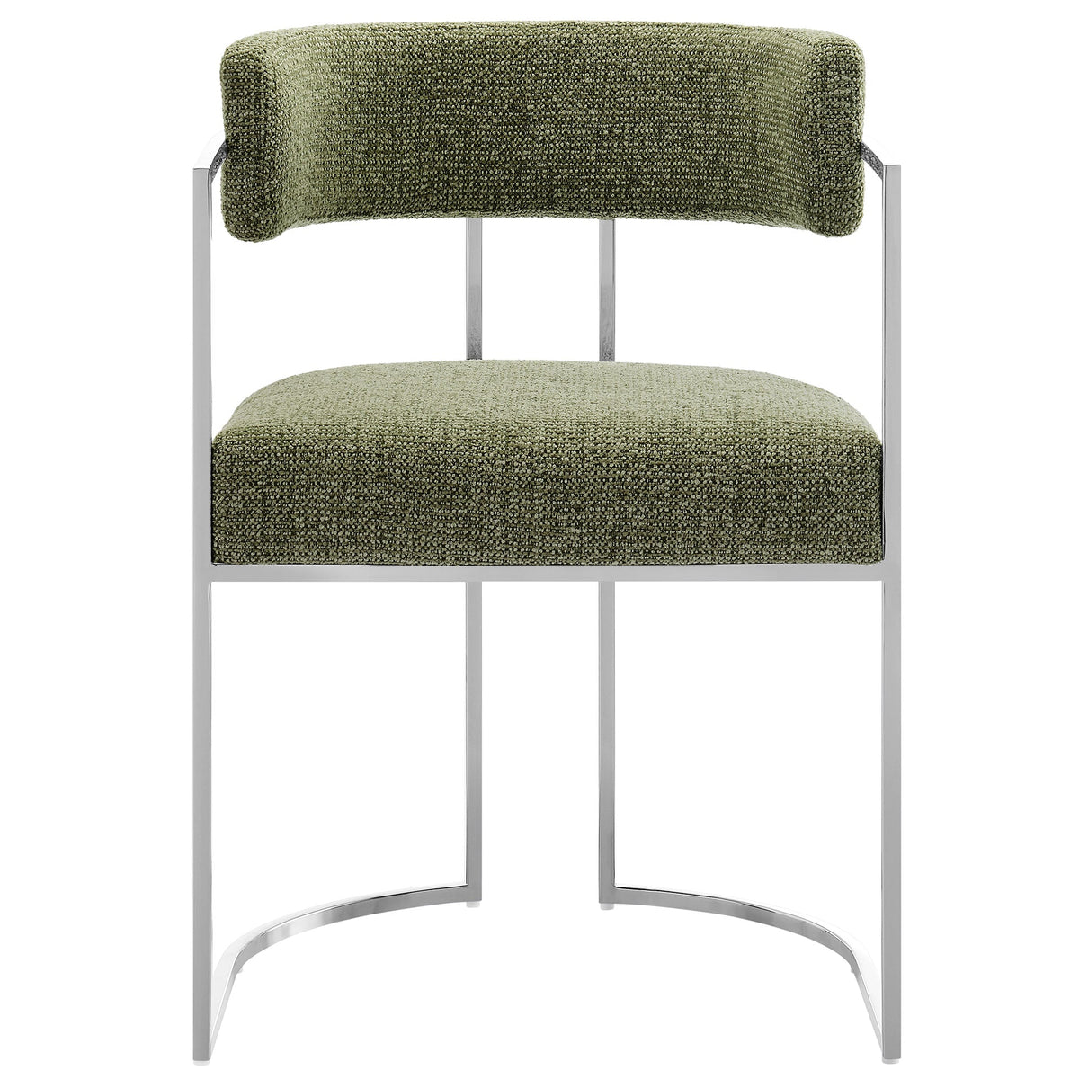 Huron curved back fabric dining chair with green textured upholstery and chrome frame on Tampa Home & Garden Store