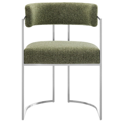 Huron curved back fabric dining chair with green textured upholstery and chrome frame on Tampa Home & Garden Store