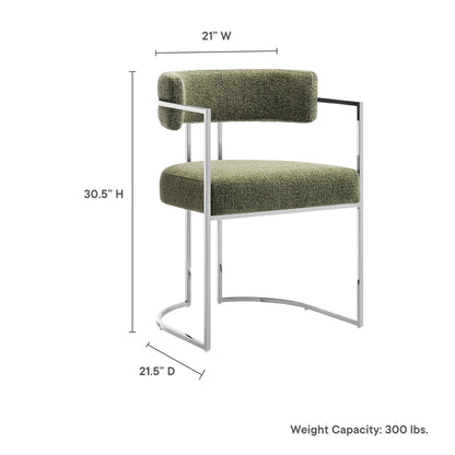 Huron curved-back fabric and metal dining accent chair in olive upholstery by HouseOfZazla on Tampa Home & Garden Store