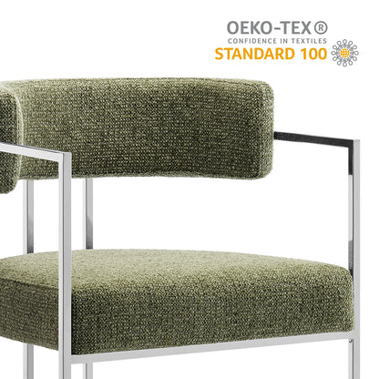 Huron curved-back fabric and metal dining accent chair in olive green tweed by HouseOfZazla on Tampa Home & Garden Store