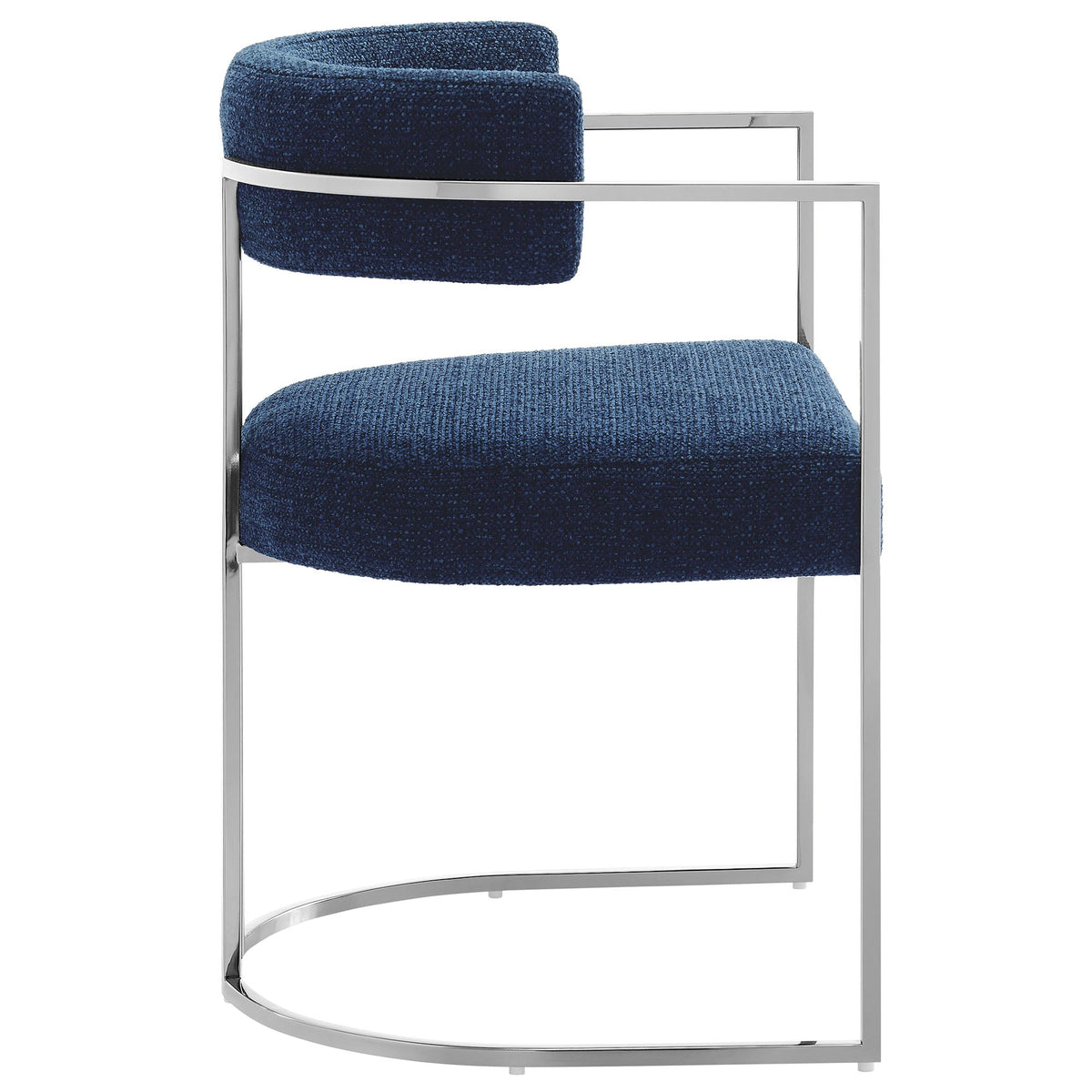 Huron curved-back dining chair in blue velvet fabric with chrome frame by HouseOfZazla on Tampa Home & Garden Store