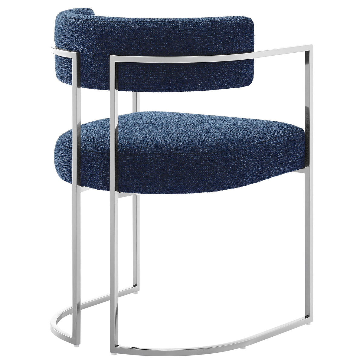 Huron Curved Back Fabric and Metal Dining Chair blue boucle fabric chrome frame HouseOfZazla on Tampa Home & Garden Store