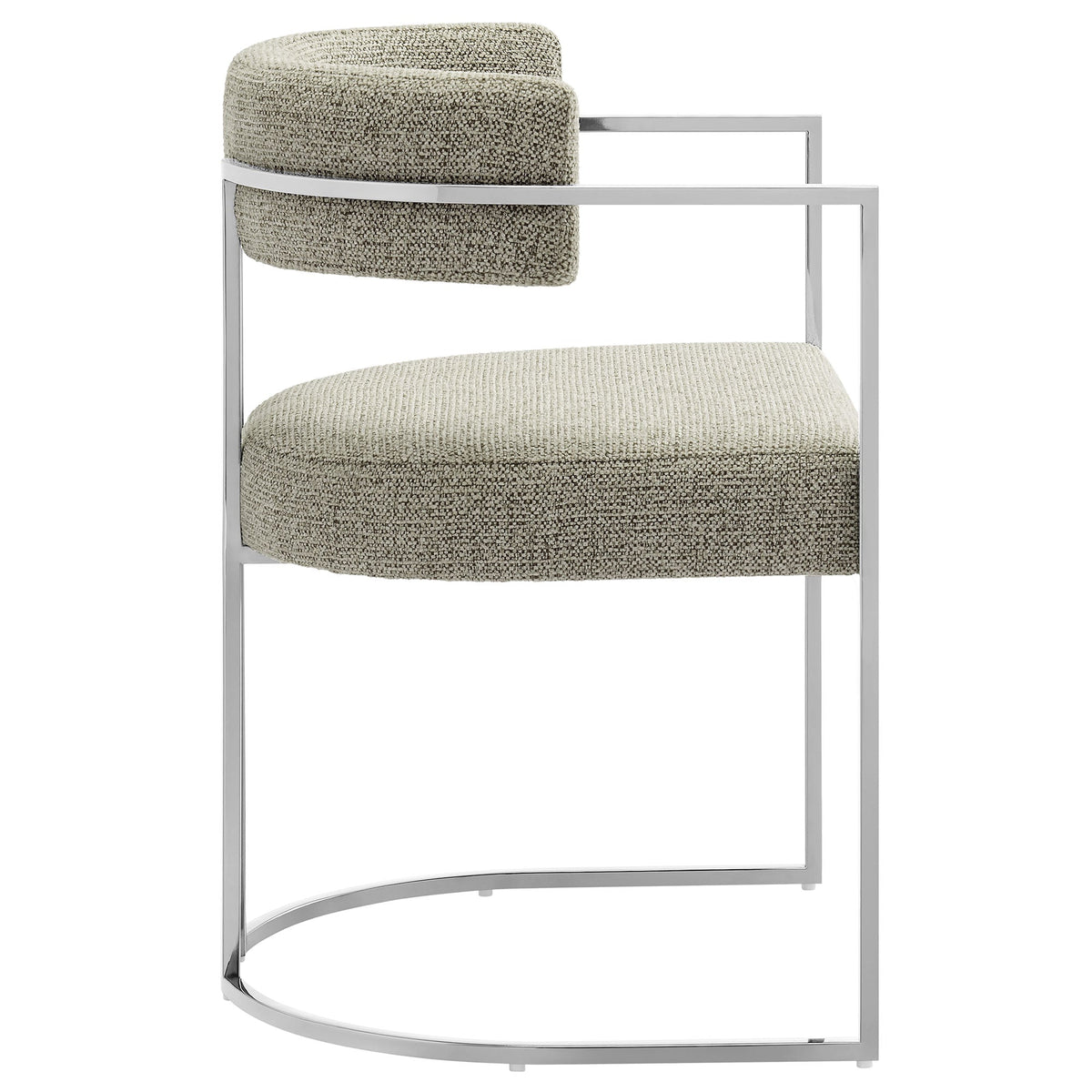Huron curved back dining accent chair by HouseOfZazla, beige textured upholstery, chrome frame on Tampa Home & Garden Store