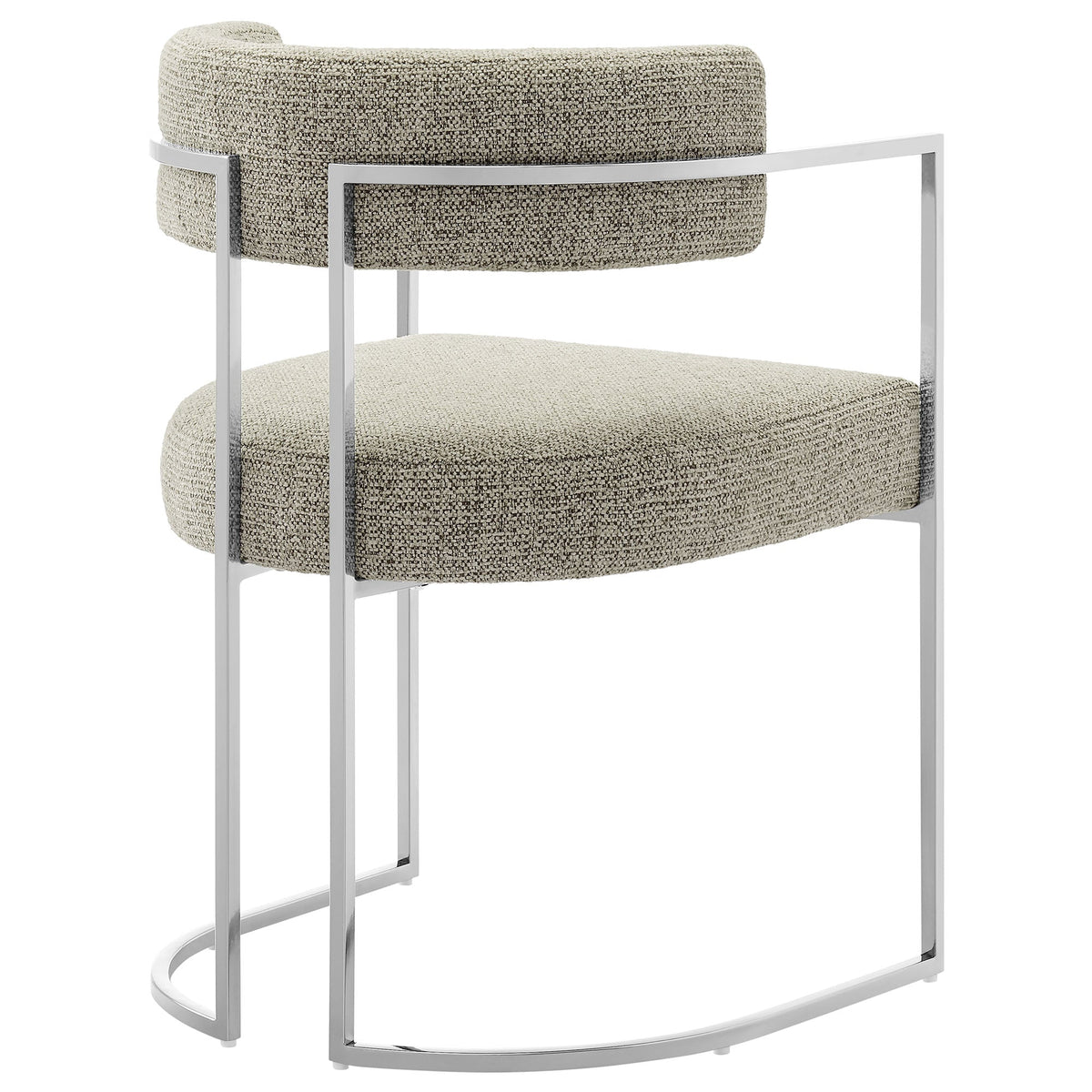 Huron curved back dining chair beige boucle fabric with chrome frame HouseOfZazla on Tampa Home & Garden Store