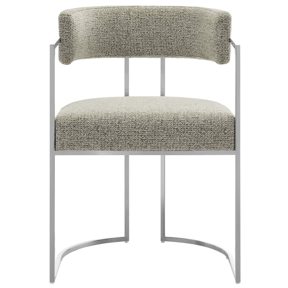 Huron curved-back boucle fabric dining chair with chrome frame on Tampa Home & Garden Store