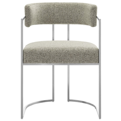 Huron curved-back boucle fabric dining chair with chrome frame on Tampa Home & Garden Store