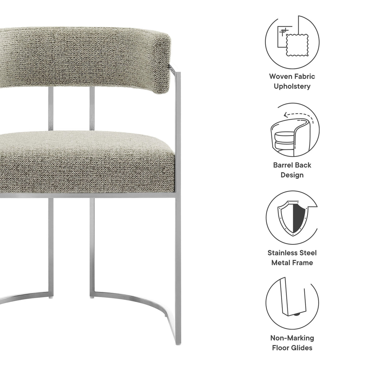 Huron curved back fabric and metal dining accent chair by HouseOfZazla for bar and dining on Tampa Home & Garden Store