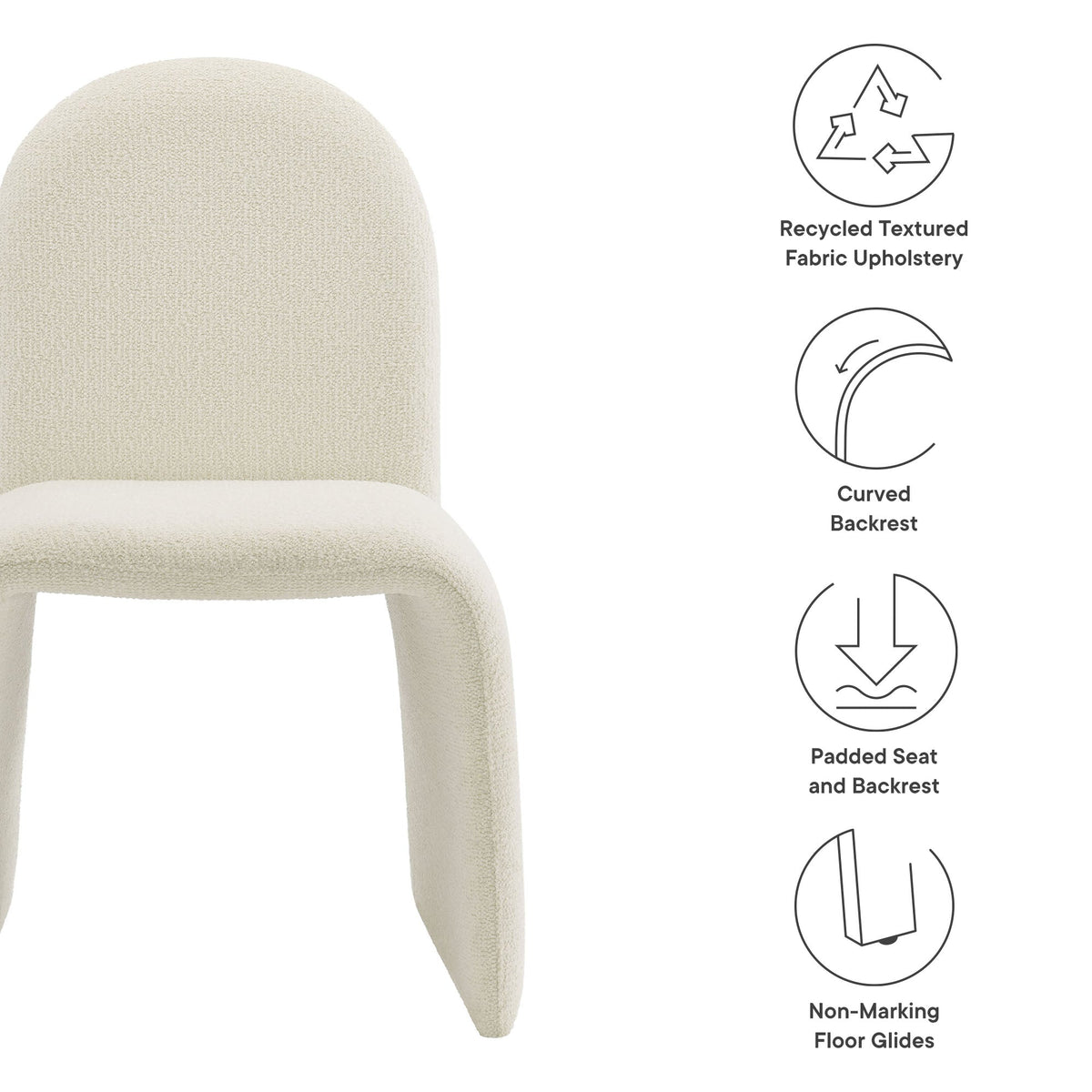 Junia boucle upholstered armless dining chair in beige fabric with curved back HouseOfZazla on Tampa Home & Garden Store