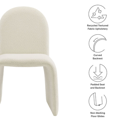 Junia boucle upholstered armless dining chair in beige fabric with curved back HouseOfZazla on Tampa Home & Garden Store