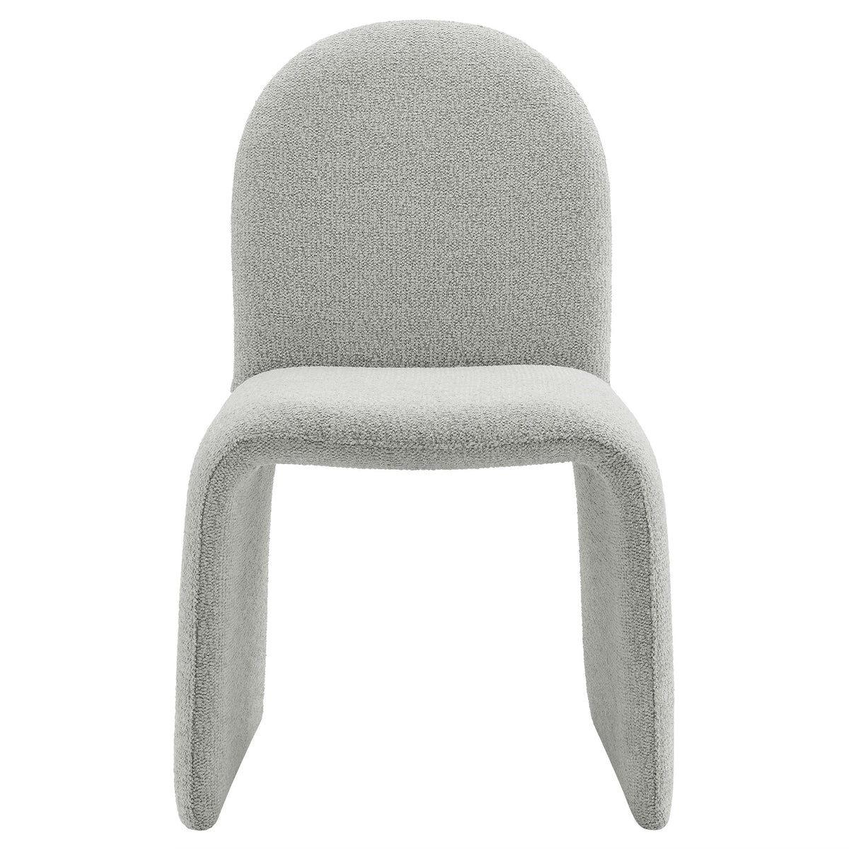 Junia Boucle Upholstered Armless Dining Chair in gray boucle fabric with curved sled legs on Tampa Home & Garden Store