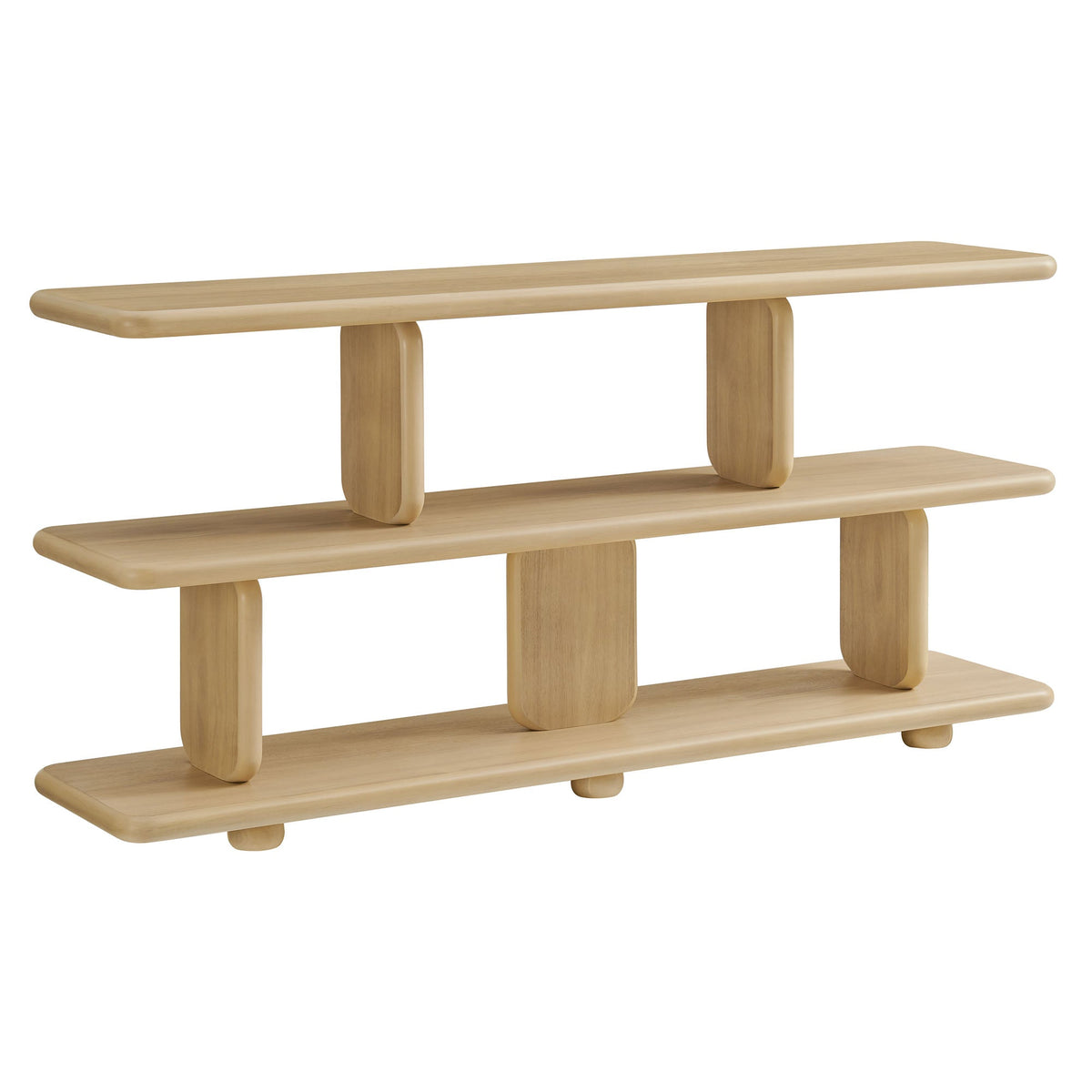 Lyle Sculptural 2-Tier Bookshelf by Modway, natural oak wood with rounded posts on Tampa Home & Garden Store