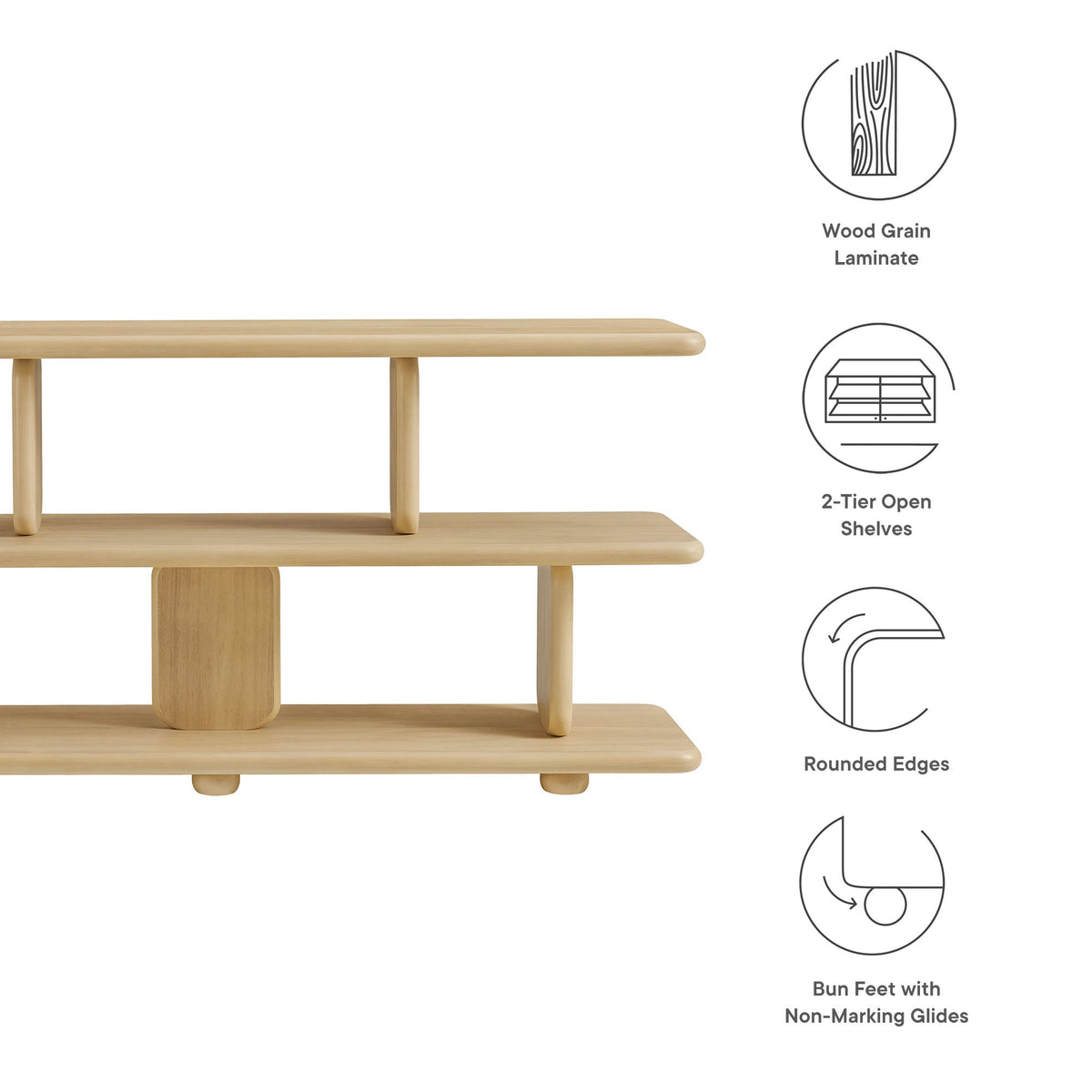 Lyle Sculptural 2-Tier Bookshelf by Modway in natural wood grain laminate with rounded edges on Tampa Home & Garden Store