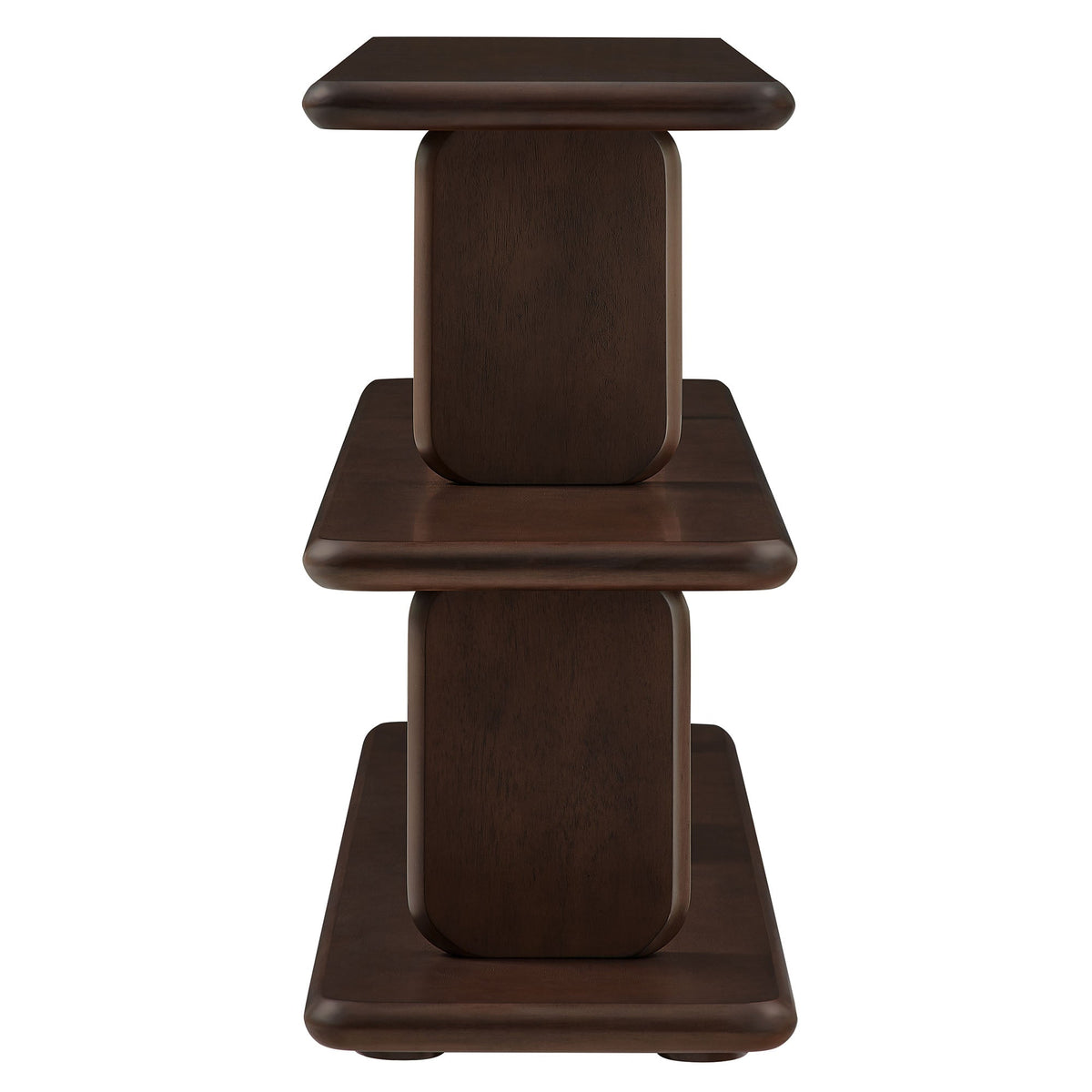 Lyle Sculptural 2-Tier Bookshelf, dark walnut wood with rounded edges on Tampa Home & Garden Store