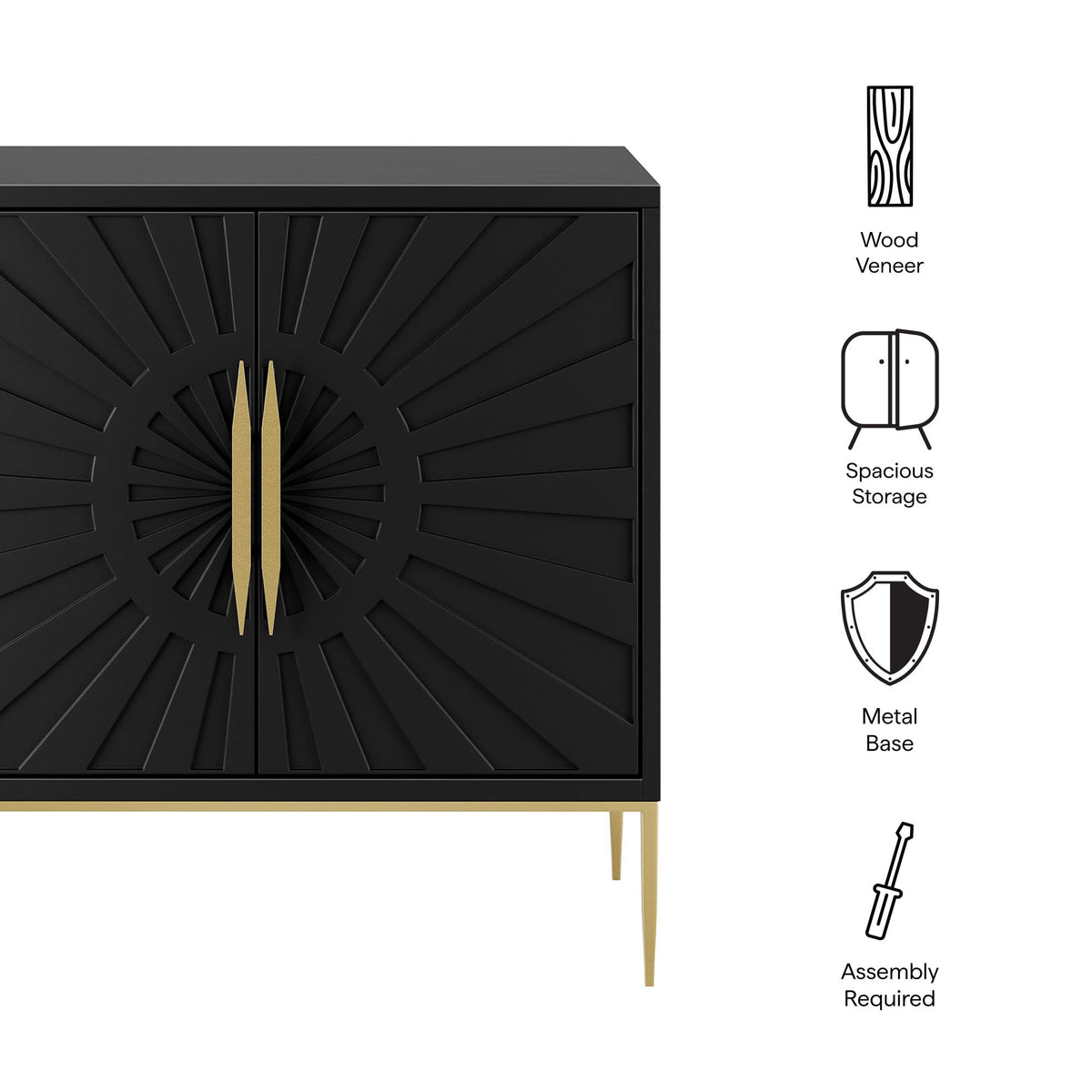 Awaken Accent Cabinet by Modway, black wood-veneer cabinet with sunburst doors and gold-tone hardware on Tampa Home & Garden Store