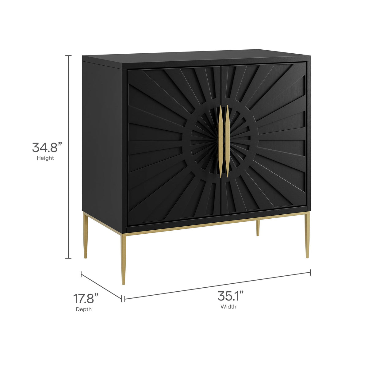 Awaken Accent Cabinet by Modway, black decor cabinet with sunburst paneled doors and gold legs on Tampa Home & Garden Store