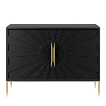Awaken Accent Cabinet black with sunburst panel and gold metal legs on Tampa Home & Garden Store