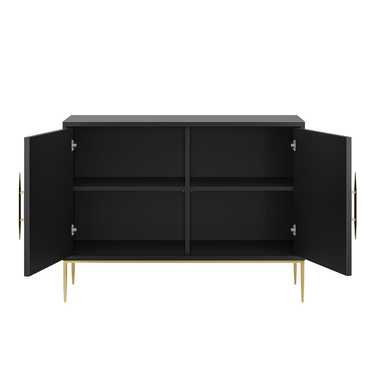 Awaken Accent Cabinet by Modway, black cabinet with gold legs, doors open to reveal shelves on Tampa Home & Garden Store