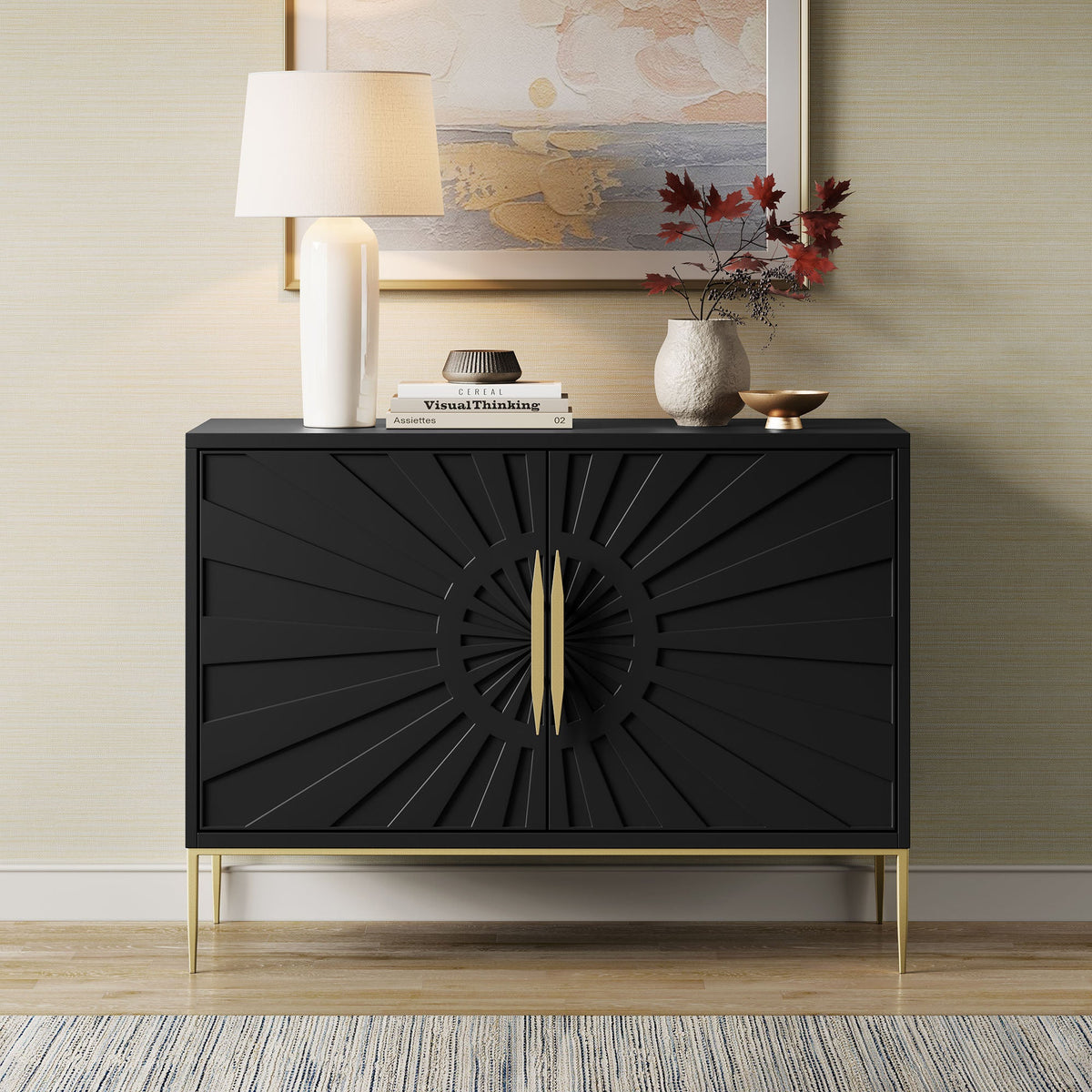 Awaken Accent Cabinet by Modway, black cabinet with gold hardware; lamp and vase HouseOfZazla on Tampa Home & Garden Store
