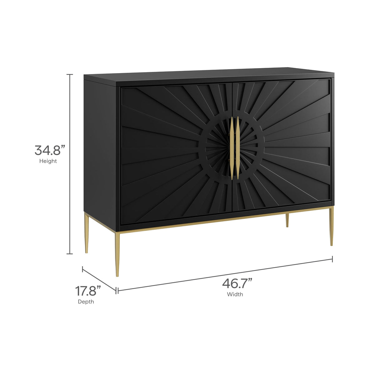 Awaken Accent Cabinet by Modway, black finish with sunburst front and gold metal legs on Tampa Home & Garden Store