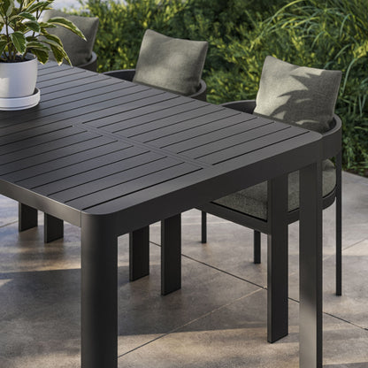 Tahoe outdoor aluminum extendable dining table by Modway with slatted top and matching chairs on Tampa Home & Garden Store