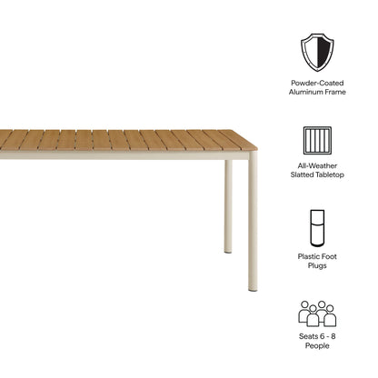 Finn 71in Outdoor Aluminum Dining Table with Faux Wood Top HouseOfZazla powder-coated frame on Tampa Home & Garden Store