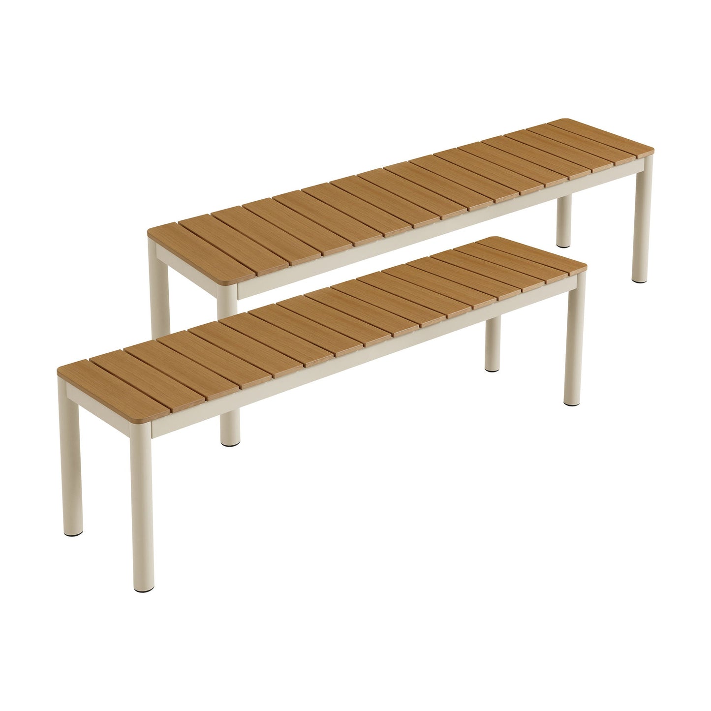 Finn outdoor patio bench set of 2 by Modway with teak slats and aluminum frame on Tampa Home & Garden Store