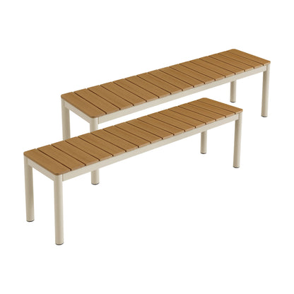 Finn outdoor patio bench set of 2 by Modway with teak slats and aluminum frame on Tampa Home & Garden Store