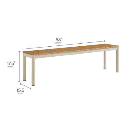 Finn outdoor dining bench set with aluminum faux-wood slats by Modway on beige frame on Tampa Home & Garden Store