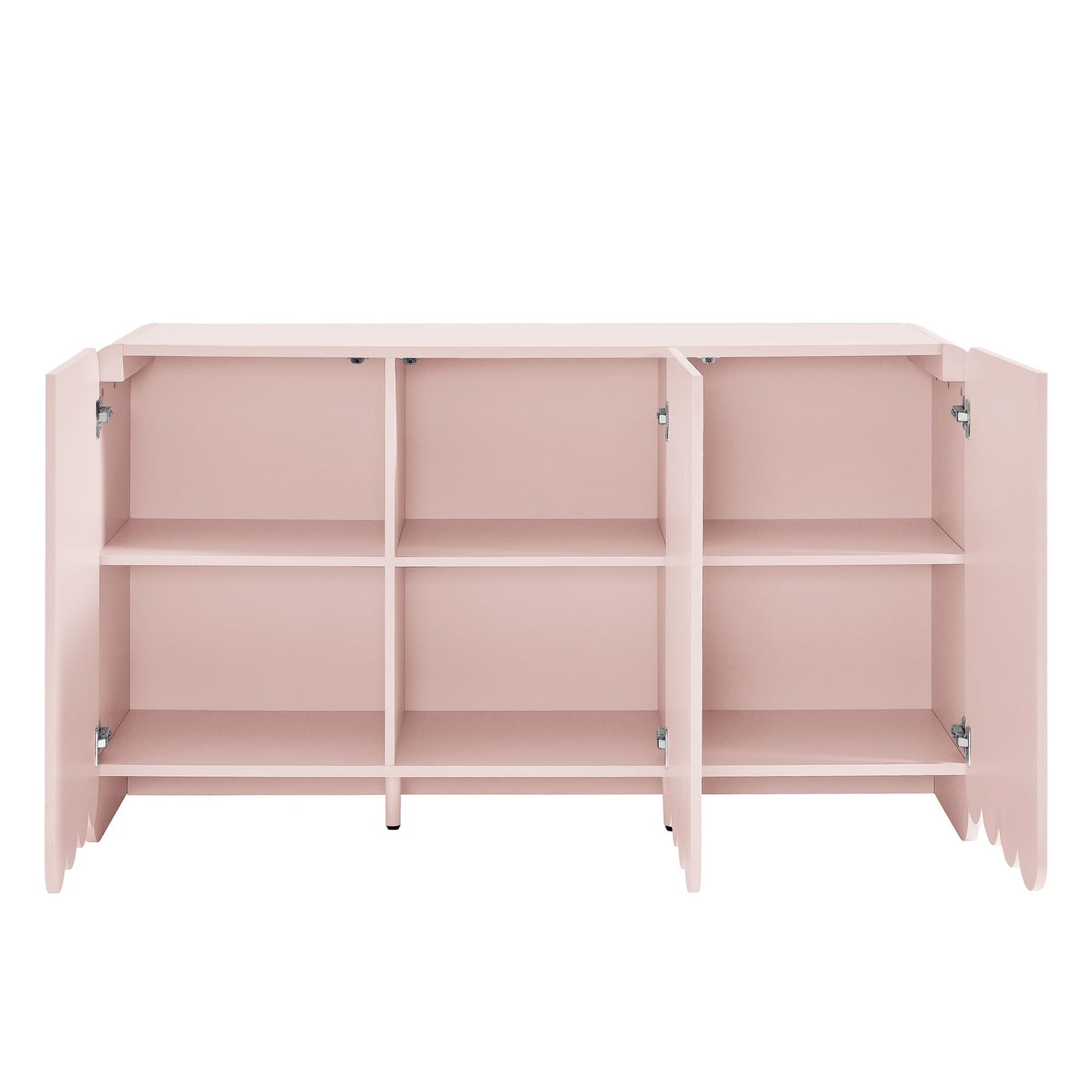 Dahlia Fluted and Scalloped Sideboard Cabinet, pink pastel open cubby shelves HouseOfZazla on Tampa Home & Garden Store