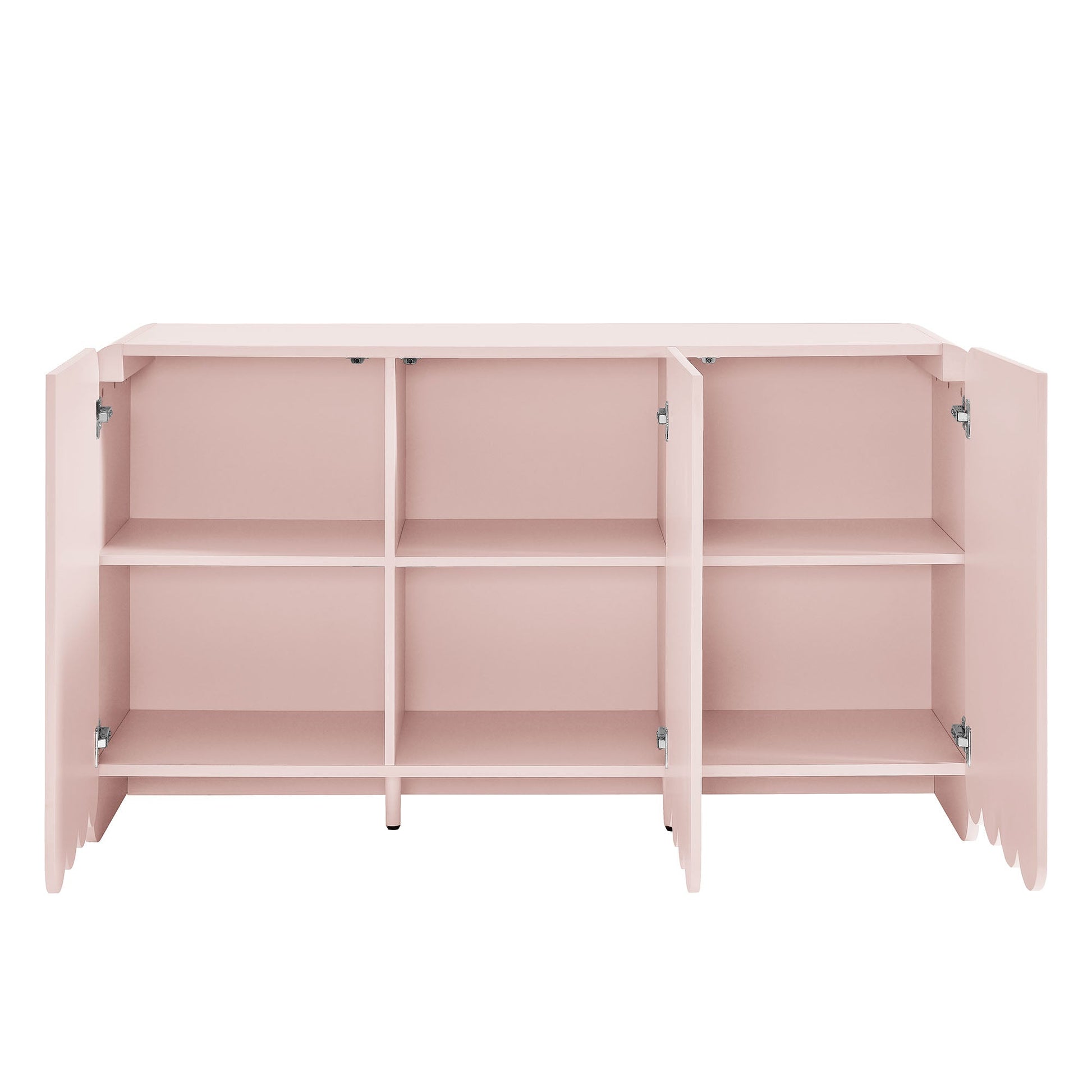 Dahlia Fluted and Scalloped Sideboard Cabinet, pink pastel open cubby shelves HouseOfZazla on Tampa Home & Garden Store