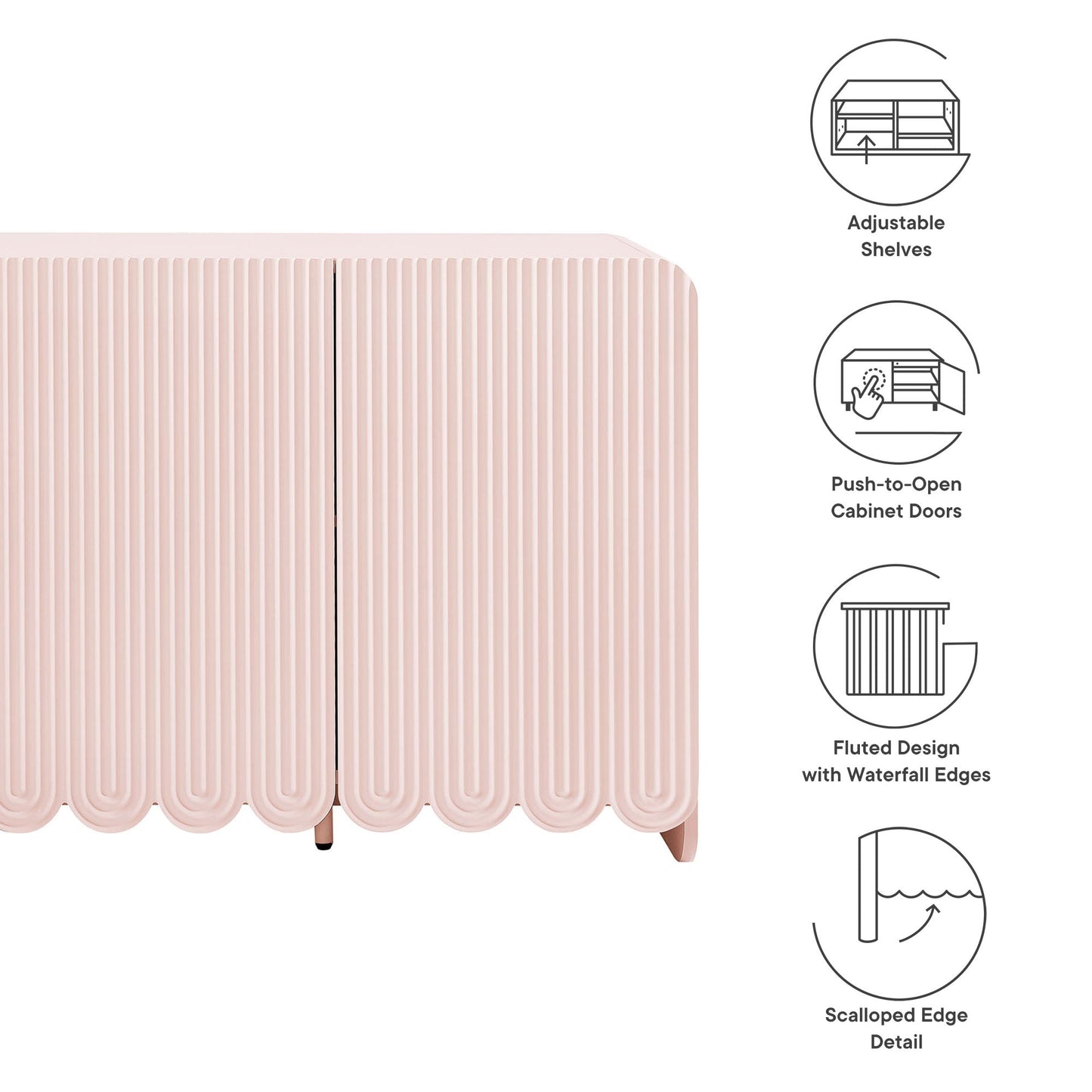 Dahlia Fluted and Scalloped Sideboard, pink pastel with scalloped edge, by HouseOfZazla on Tampa Home & Garden Store