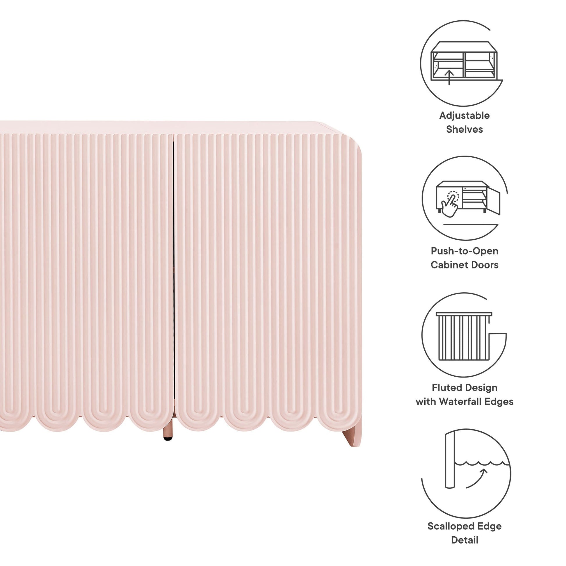 Dahlia Fluted and Scalloped Sideboard, pink pastel with scalloped edge, by HouseOfZazla on Tampa Home & Garden Store