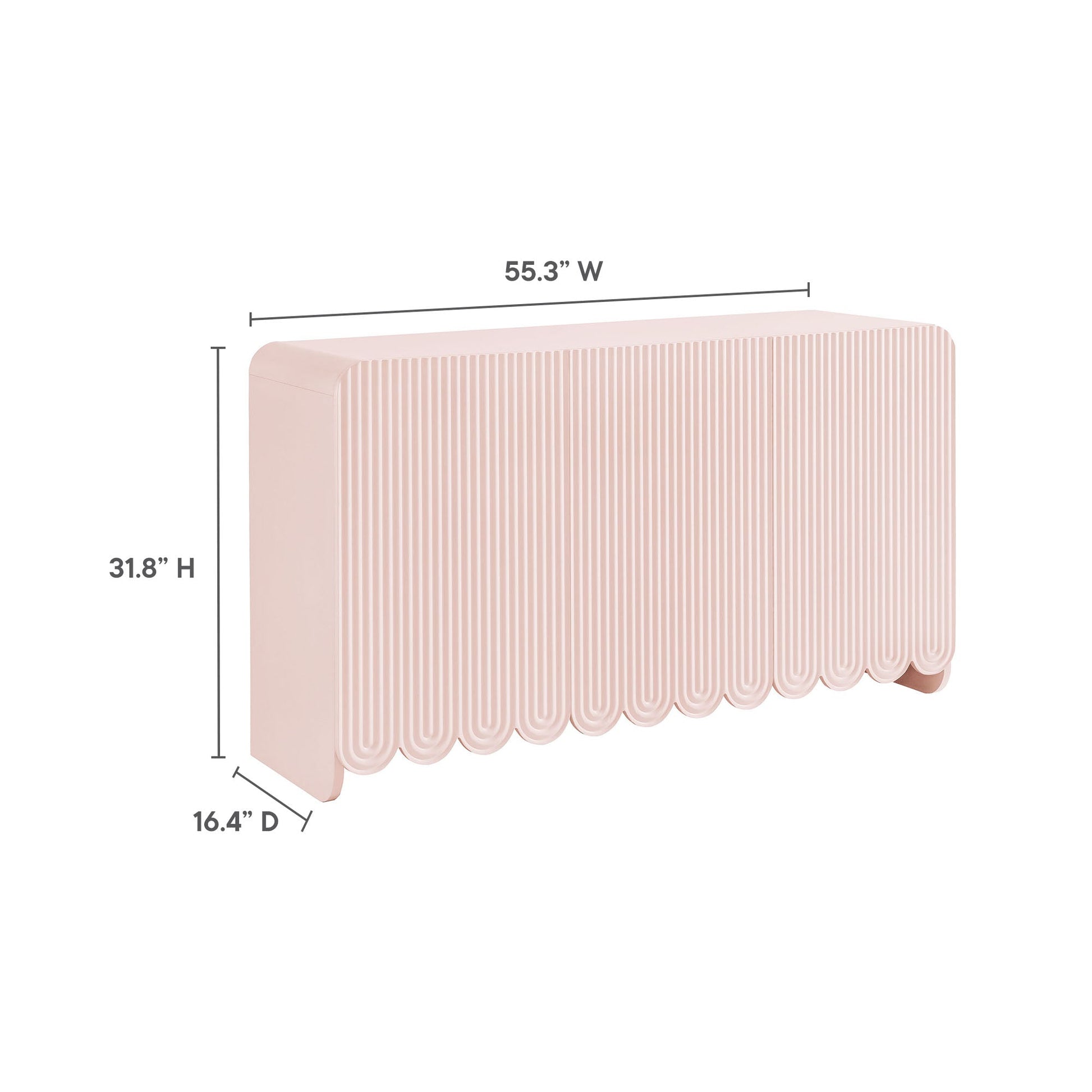 HouseOfZazla Dahlia Fluted and Scalloped Sideboard in blush pink with vertical grooves on Tampa Home & Garden Store