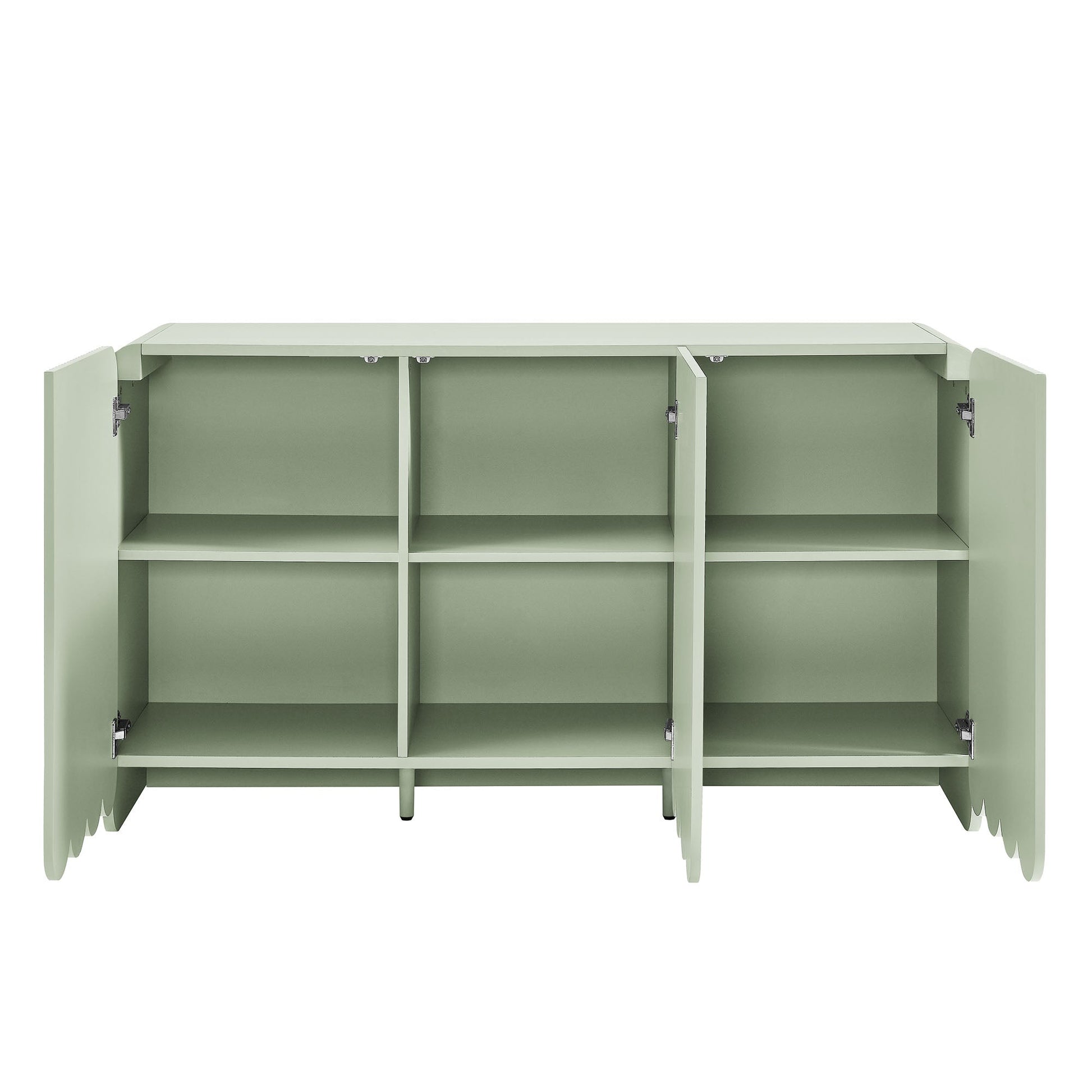 Dahlia fluted scalloped sideboard cabinet sage green wood with open cubbies HouseOfZazla on Tampa Home & Garden Store