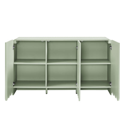Dahlia fluted scalloped sideboard cabinet sage green wood with open cubbies HouseOfZazla on Tampa Home & Garden Store