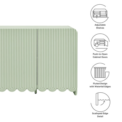 Dahlia Fluted and Scalloped Sideboard Storage Cabinet in sage green with vertical fluted panels on Tampa Home & Garden Store