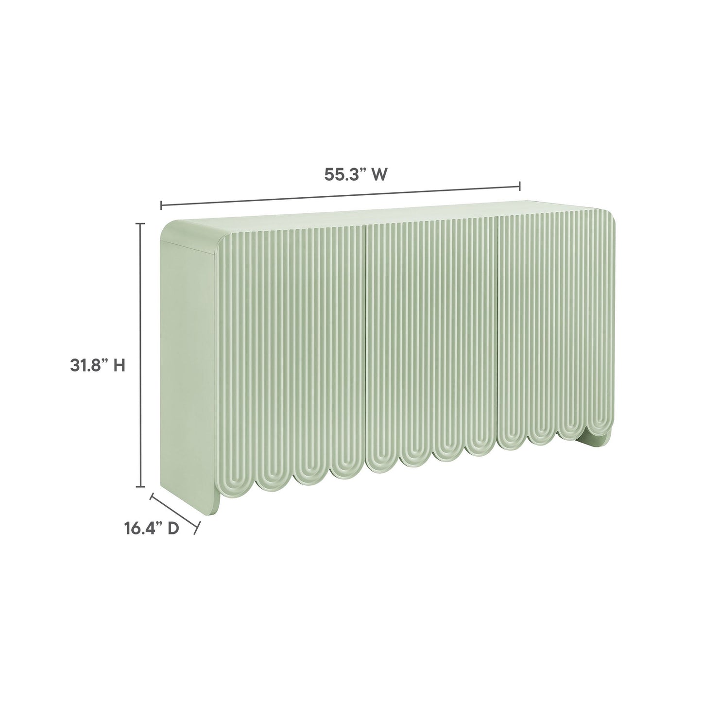 Dahlia Fluted Scalloped Sideboard by HouseOfZazla mint green ribbed front 55.3in wide on Tampa Home & Garden Store