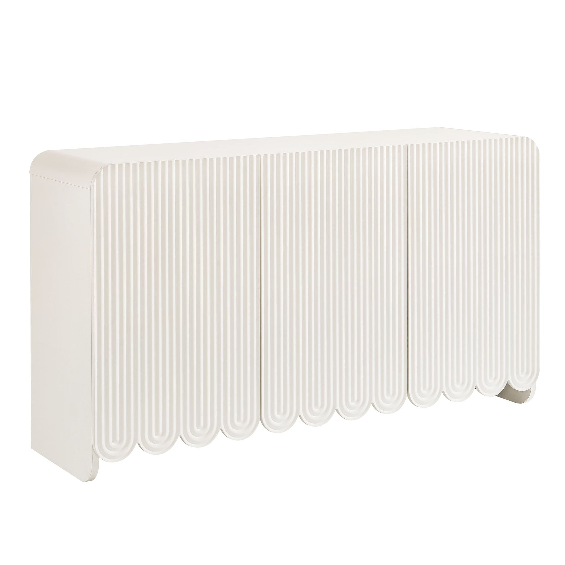 Dahlia fluted scalloped sideboard cabinet, white ribbed front with scalloped edge, HouseOfZazla on Tampa Home & Garden Store