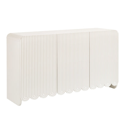 Dahlia fluted scalloped sideboard cabinet, white ribbed front with scalloped edge, HouseOfZazla on Tampa Home & Garden Store