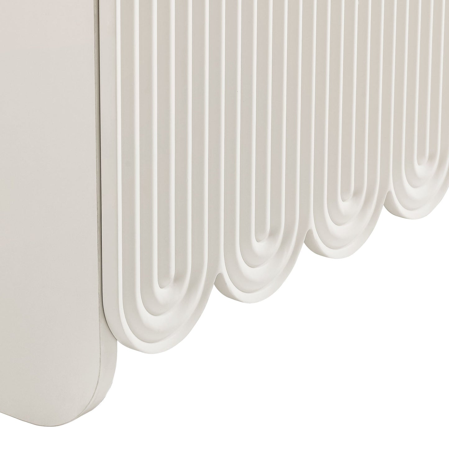 Dahlia fluted scalloped sideboard cabinet in white with vertical grooves and curved edge on Tampa Home & Garden Store
