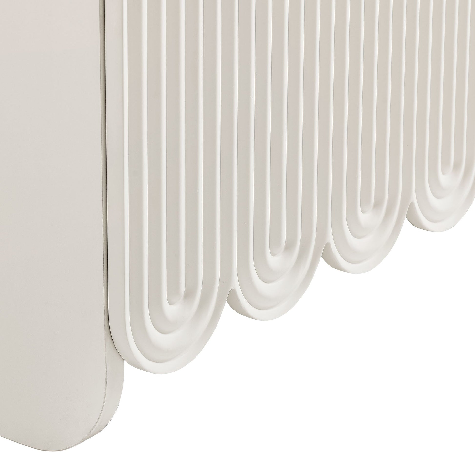 Dahlia fluted scalloped sideboard cabinet in white with vertical grooves and curved edge on Tampa Home & Garden Store