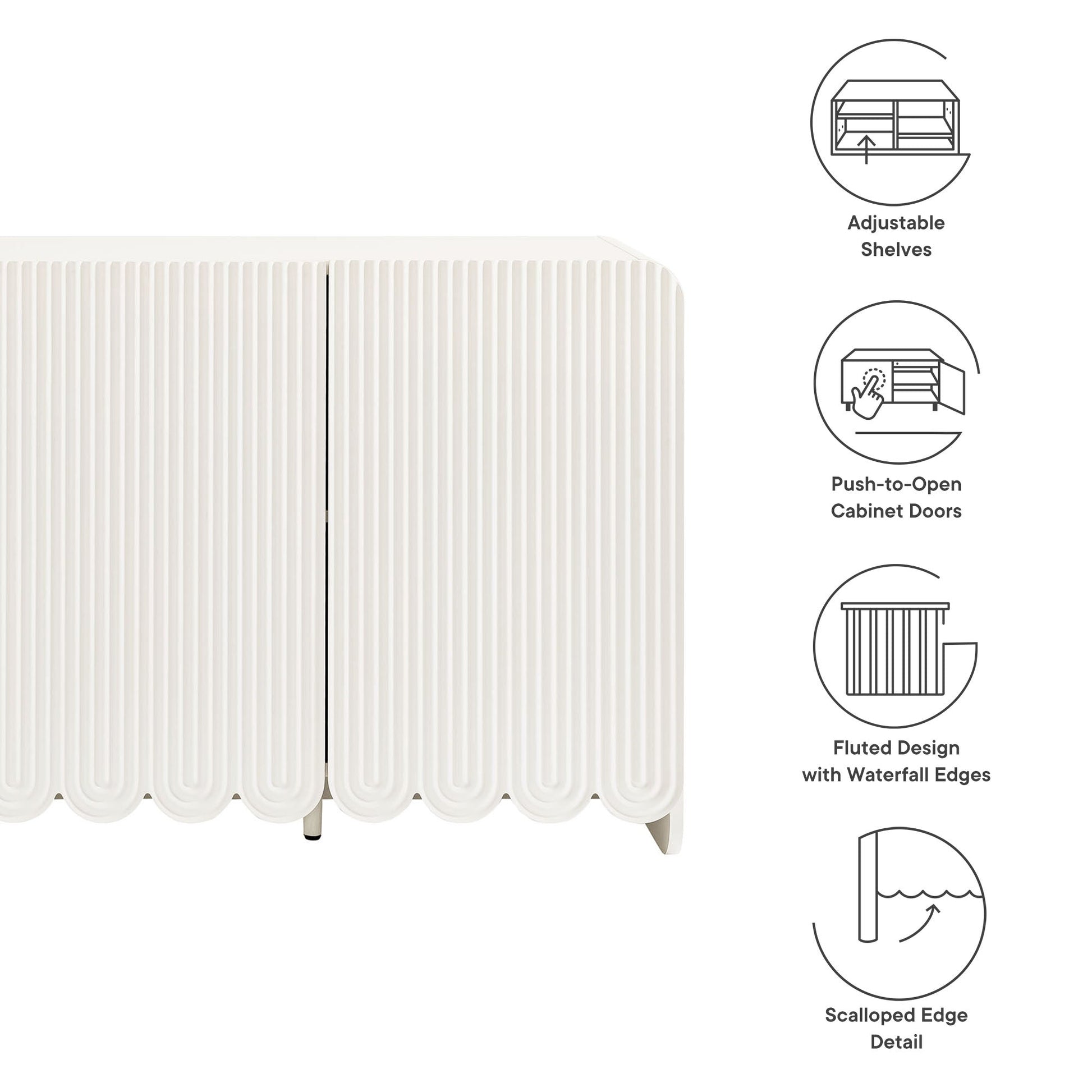 Dahlia Fluted and Scalloped Sideboard Storage Cabinet white ribbed fronts with scalloped edge on Tampa Home & Garden Store