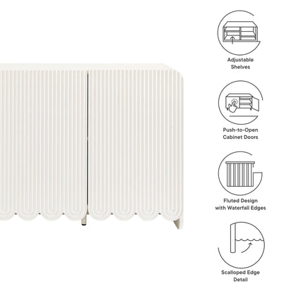 Dahlia Fluted and Scalloped Sideboard Storage Cabinet white ribbed fronts with scalloped edge on Tampa Home & Garden Store