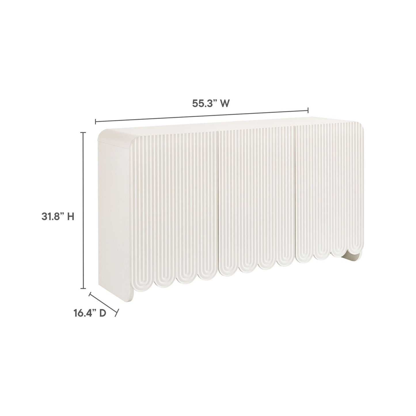 Dahlia Fluted and Scalloped Sideboard by HouseOfZazla in cream with vertical ribbed doors on Tampa Home & Garden Store