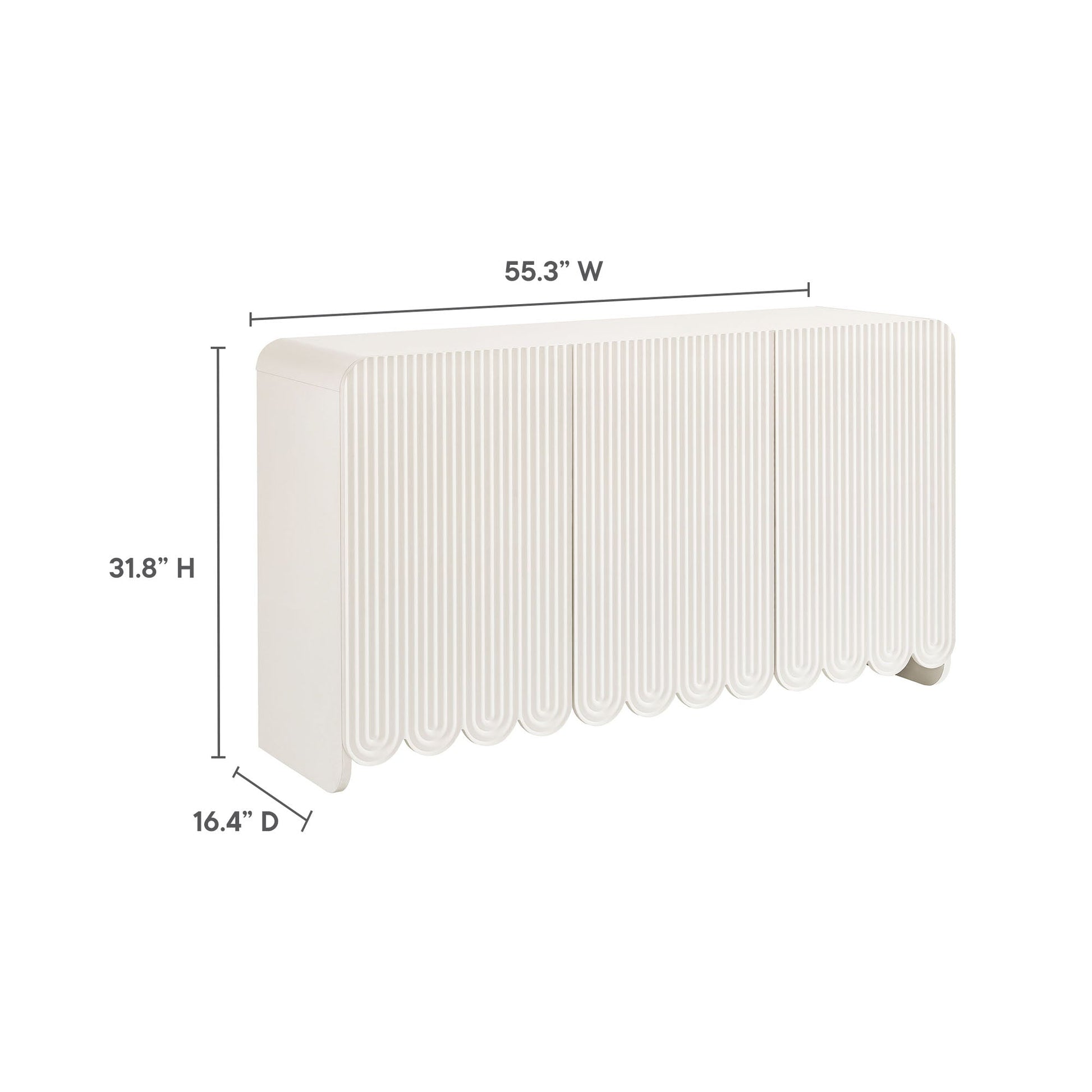 Dahlia Fluted and Scalloped Sideboard by HouseOfZazla in cream with vertical ribbed doors on Tampa Home & Garden Store