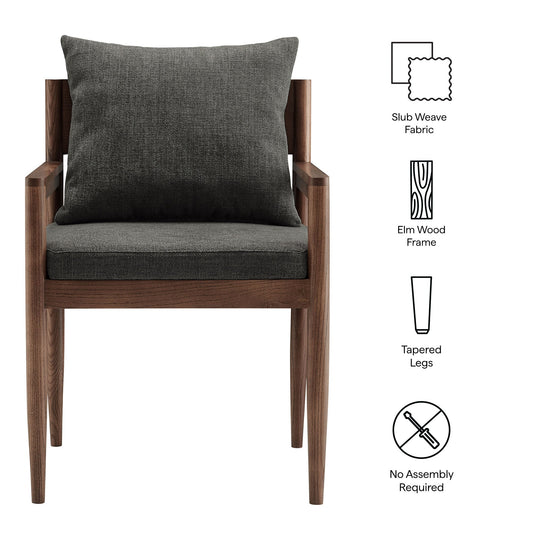Remington Wood Dining Armchair by Modway, slub-weave fabric, elm wood frame, tapered legs on Tampa Home & Garden Store