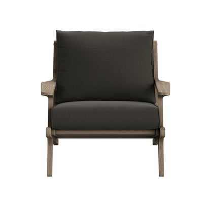Saratoga outdoor teak wood chair with dark fabric cushion on Tampa Home & Garden Store