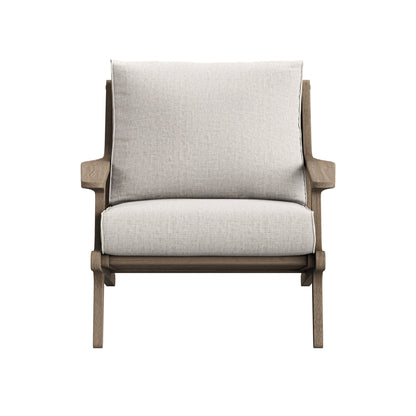 Saratoga outdoor teak wood chair and ottoman set with beige cushions, Modway patio seating on Tampa Home & Garden Store