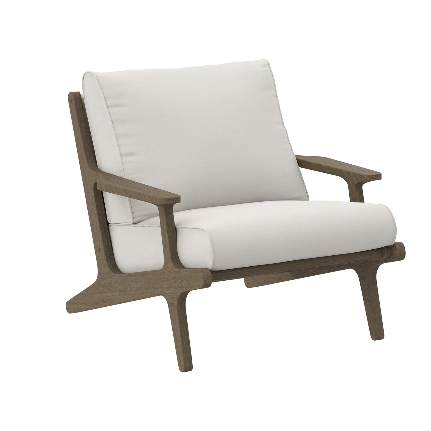 Saratoga Outdoor Teak Wood Armchair with white cushion and wood frame on Tampa Home & Garden Store