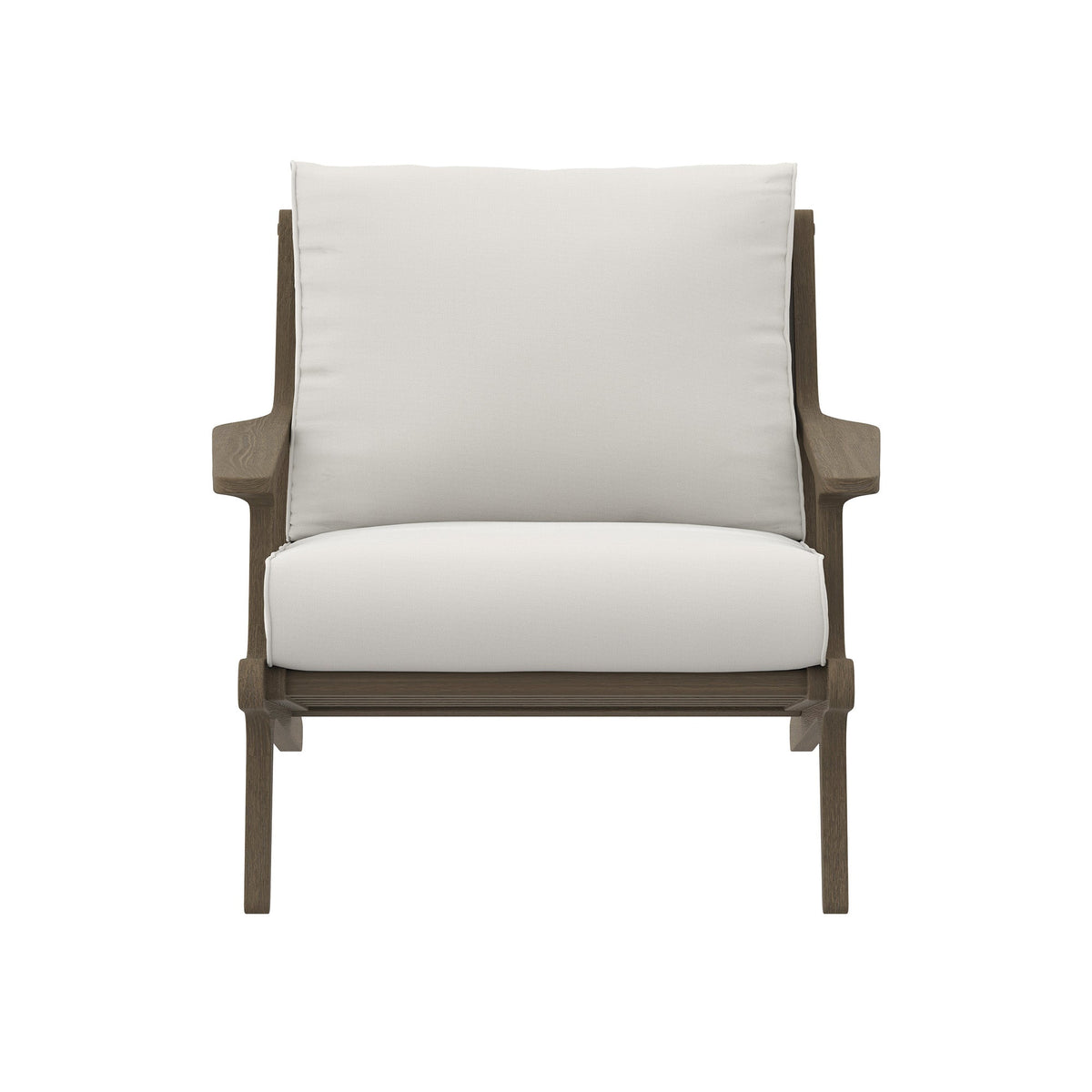 Saratoga Outdoor Teak Wood Chair and Ottoman Set with white cushions on Tampa Home & Garden Store